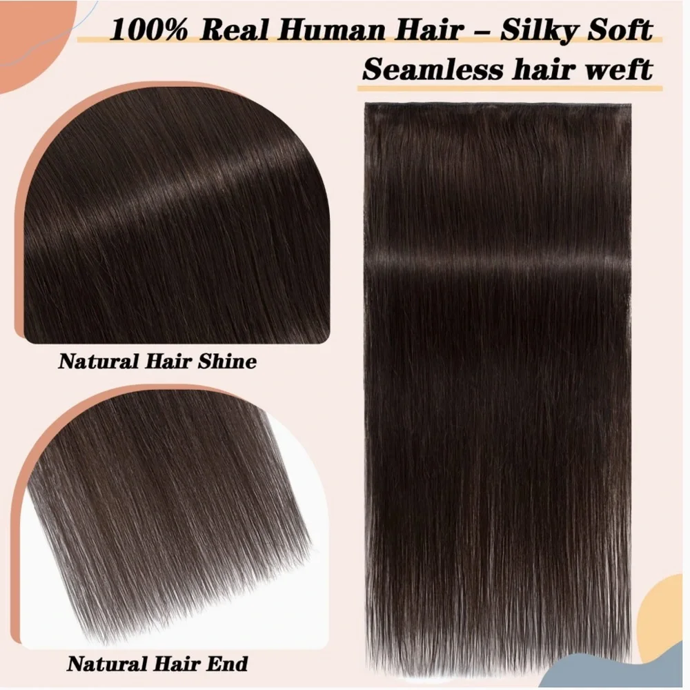 S-noilite Clip-In 100% Real Remy Human Hair Extensions One Piece Weft Clip Brown - Picture 3 of 10
